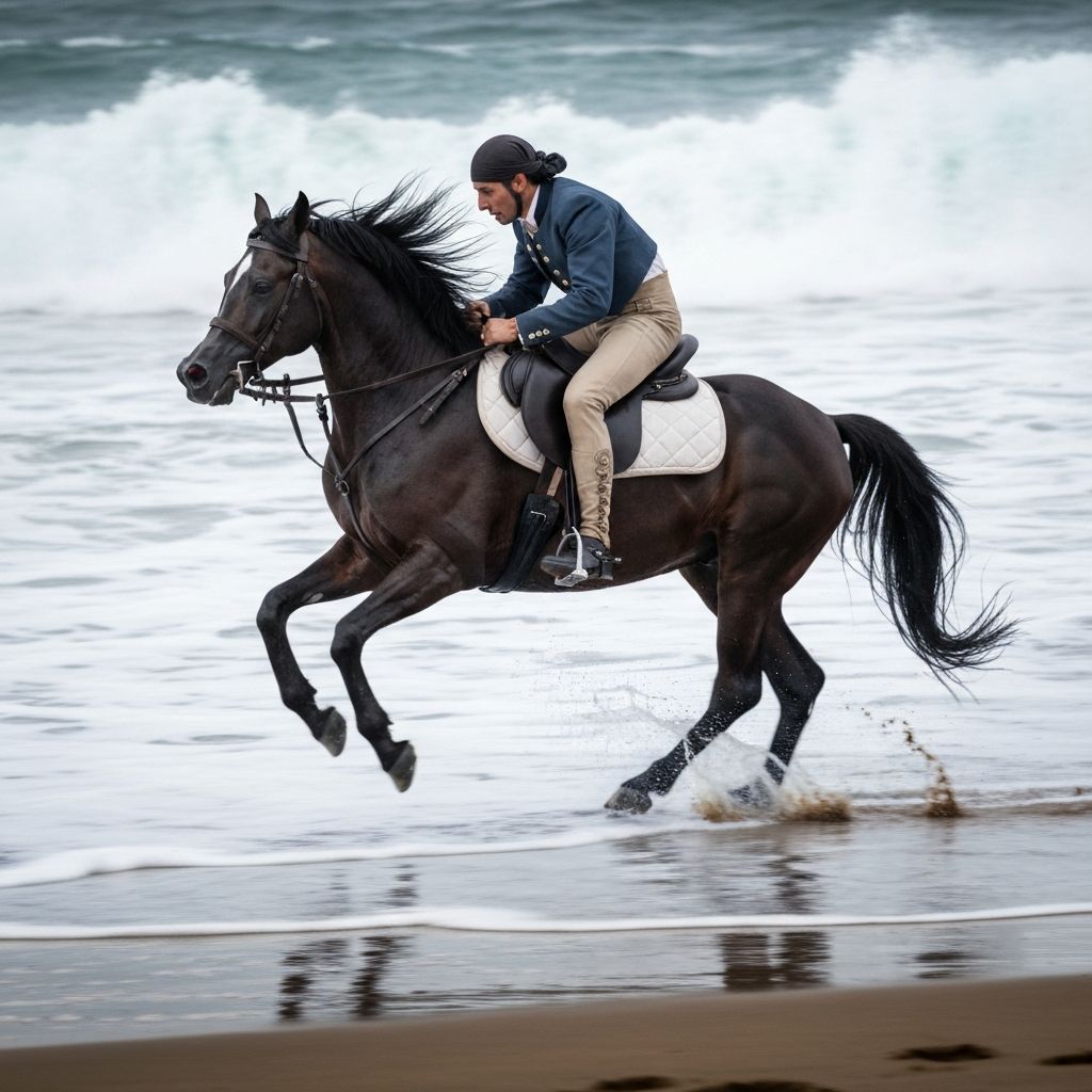 Horse and rider on Atlantic beach Spain